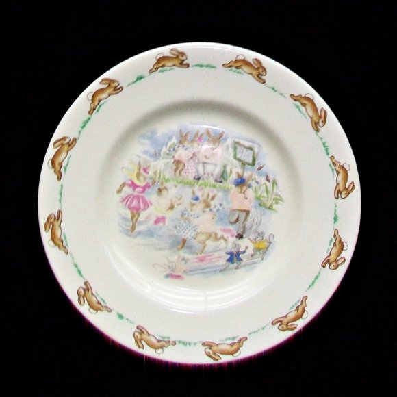 Royal Doulton & Co 6.5" BUNNYKINS Child Plate Dish 1954 Registry Nos. Rabbits - Picture 1 of 6